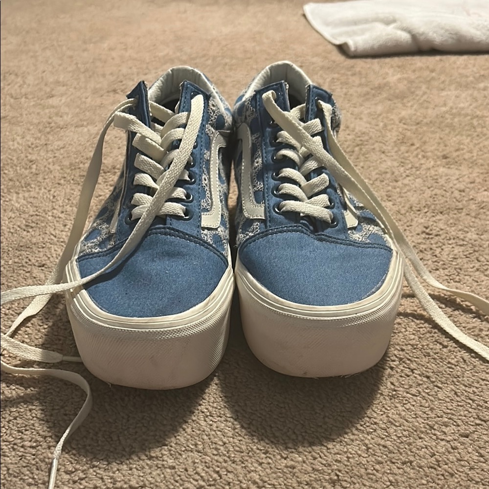 Blue and White Platfom Vans